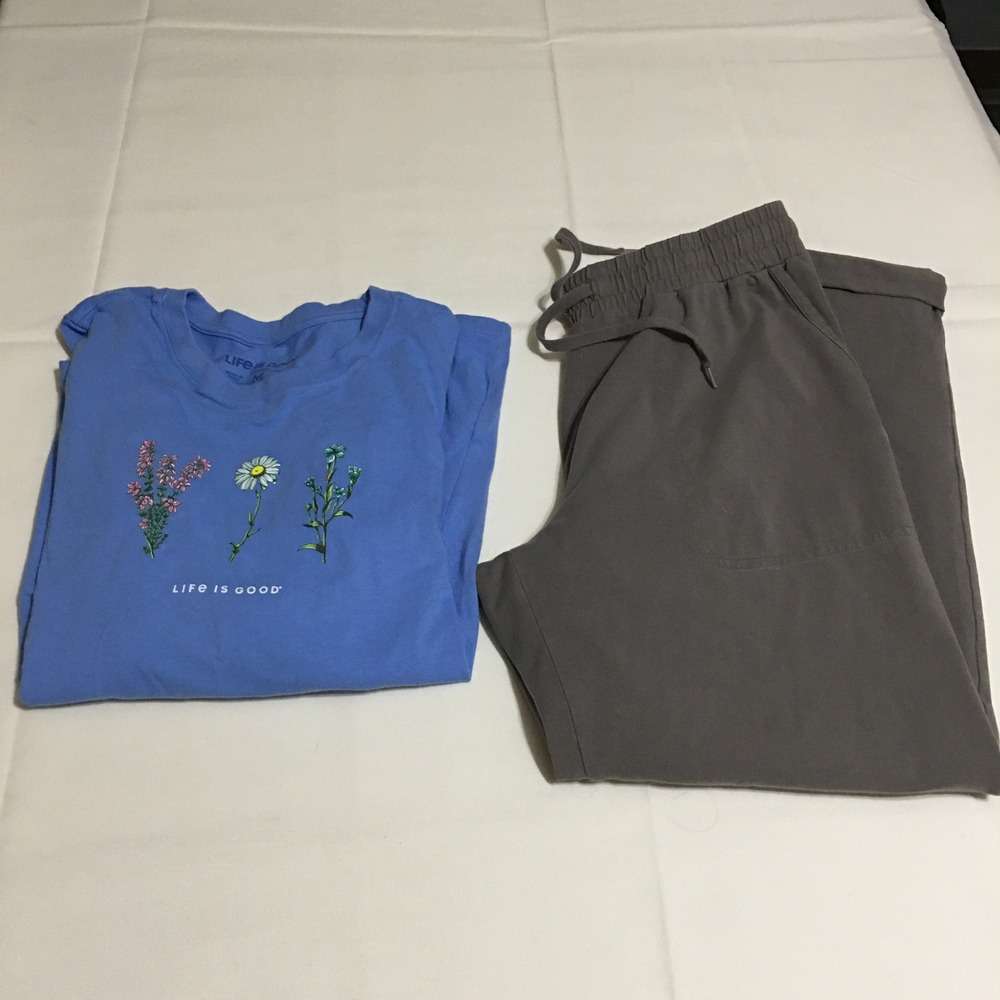 Lot of 2 Life is Good Set Womens Medium Long Sleeve Shirt and Joggers Pants